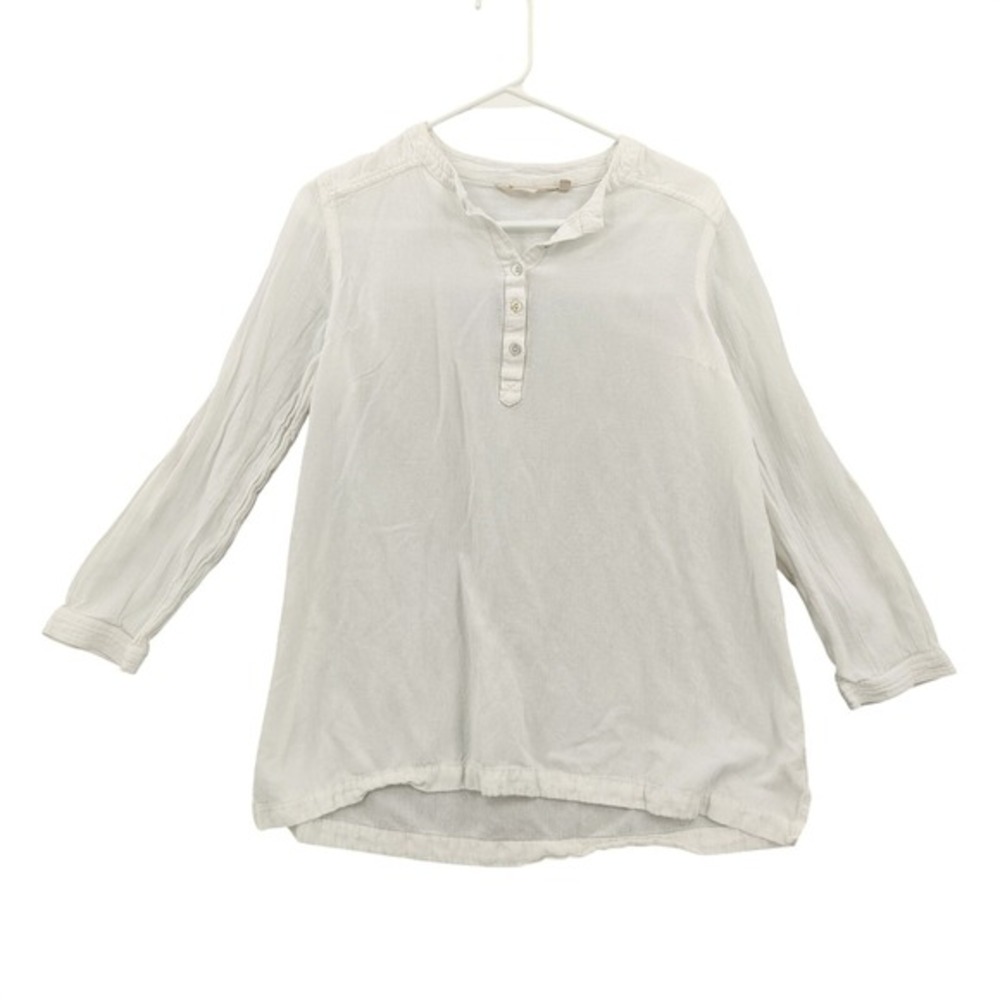 Soft Surroundings Womens Boho Flax Coastal Henley Tunic S White Linen Blend Top